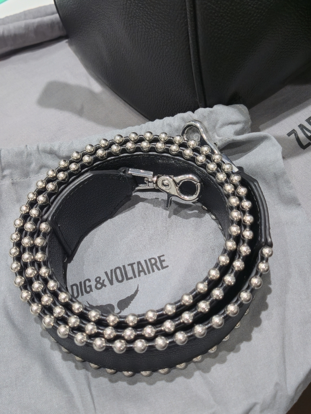 Zadig & Voltaire Black Pebbled Leather Satchel with Studded Detachable Strap - Picture 3 of 9